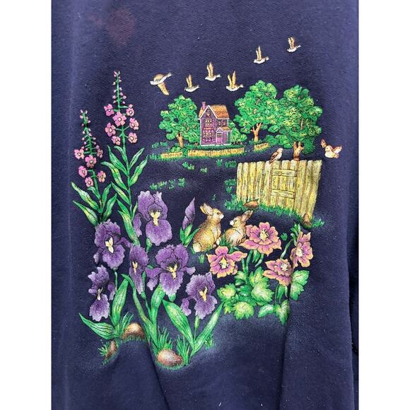 Vintage VTG Bunny Buddies sweatshirt navy blue with white attached collar sz L - Picture 3 of 5